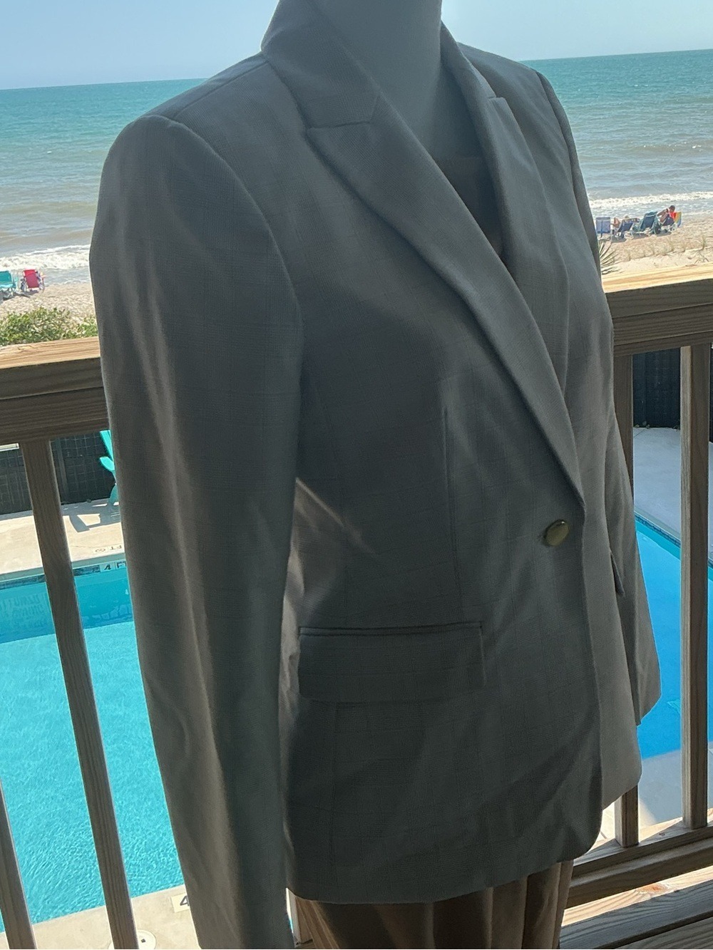 Calvin Klein Taupe Plaid Tailored Blazer - Picture 6 of 14
